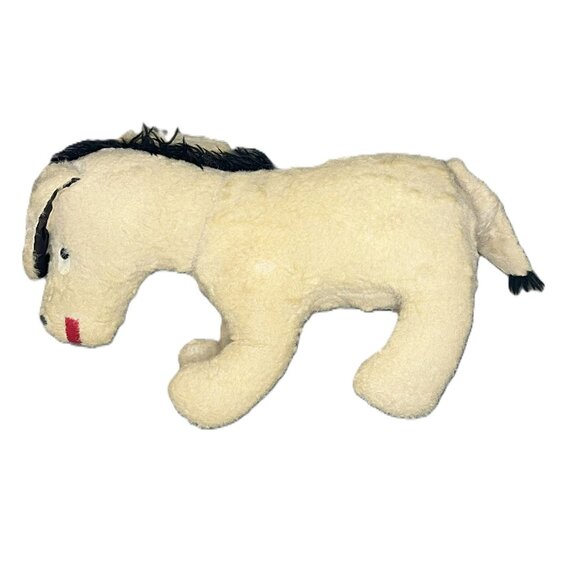 Vintage Plush Donkey Stuffed Animal Toy Beige & Black Button Tail - Picture 1 of 11